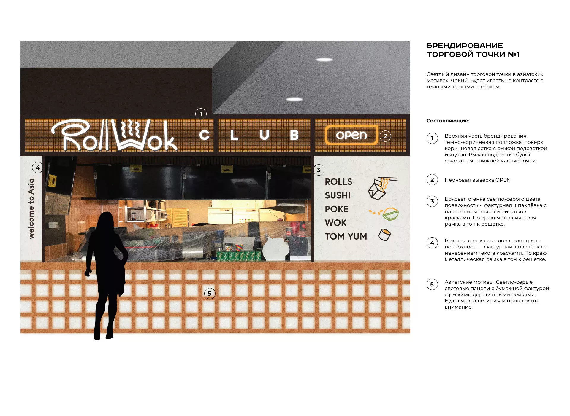 Брендирование торговых точек суши-бара «Roll Wok Club» в Зубцове